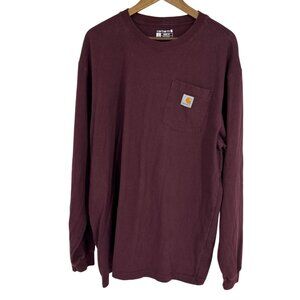 Carhartt Mens Loose Fit Long Sleeve Pocket T-Shirt Burgundy Size L Tall